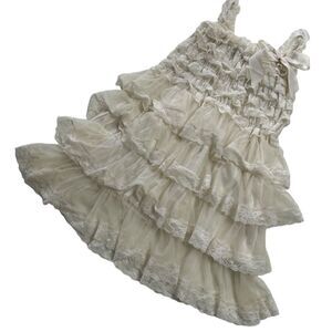Girls Vintage 1990s Cream Tiered Lace Cottagecore Dress
